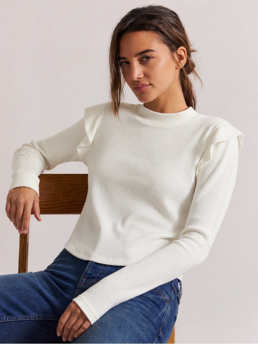 We The Free Ivory Thermal Top Small Long
Sleeve Ruffle Detail